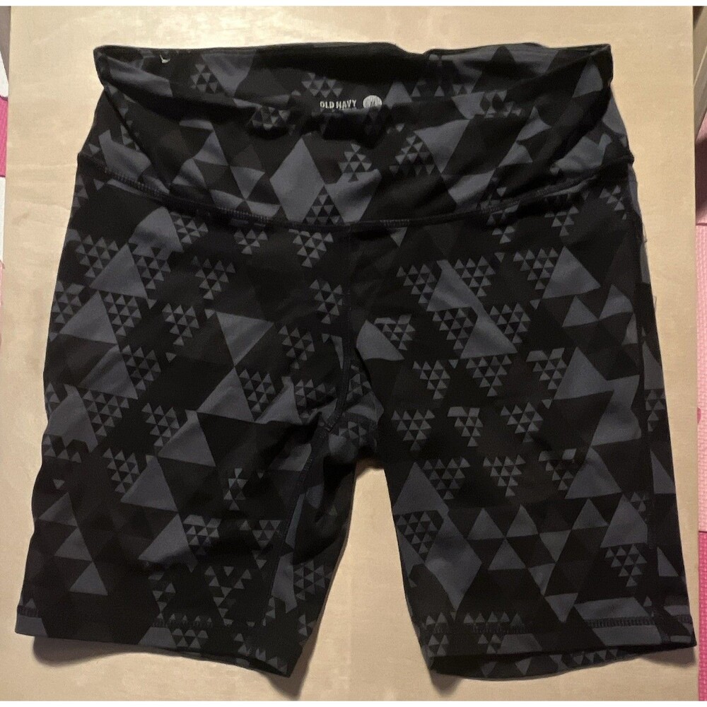 Old Navy Active Women’s Biker Shorts Black/Gray Geometric Stretch Pull-On size M
